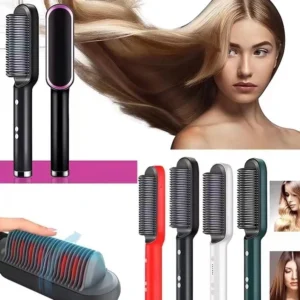 Escova Alisadora de Cabelos Bivolt 3 em 1, Multiplacas Cerâmica, 5 Níveis de Temperatura - IZESLEEK BRUSH