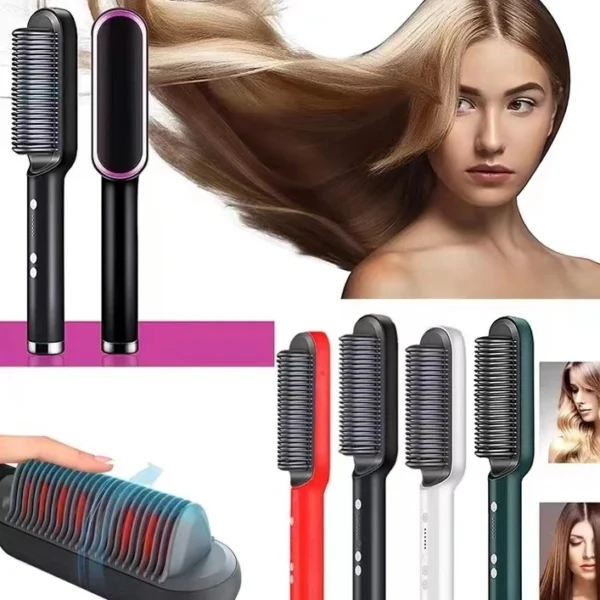 Escova Alisadora de Cabelos Bivolt 3 em 1, Multiplacas Cerâmica, 5 Níveis de Temperatura - IZESLEEK BRUSH