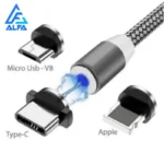 Cabo Carregador Magnético 3 em 1 Universal, Revestimento em Nylon, Compatível com Tipo C, Micro USB e Lightning IZESECURE CHARGE