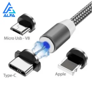 Cabo Carregador Magnético 3 em 1 Universal, Revestimento em Nylon, Compatível com Tipo C, Micro USB e Lightning IZESECURE CHARGE