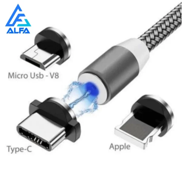 Cabo Carregador Magnético 3 em 1 Universal, Revestimento em Nylon, Compatível com Tipo C, Micro USB e Lightning IZESECURE CHARGE