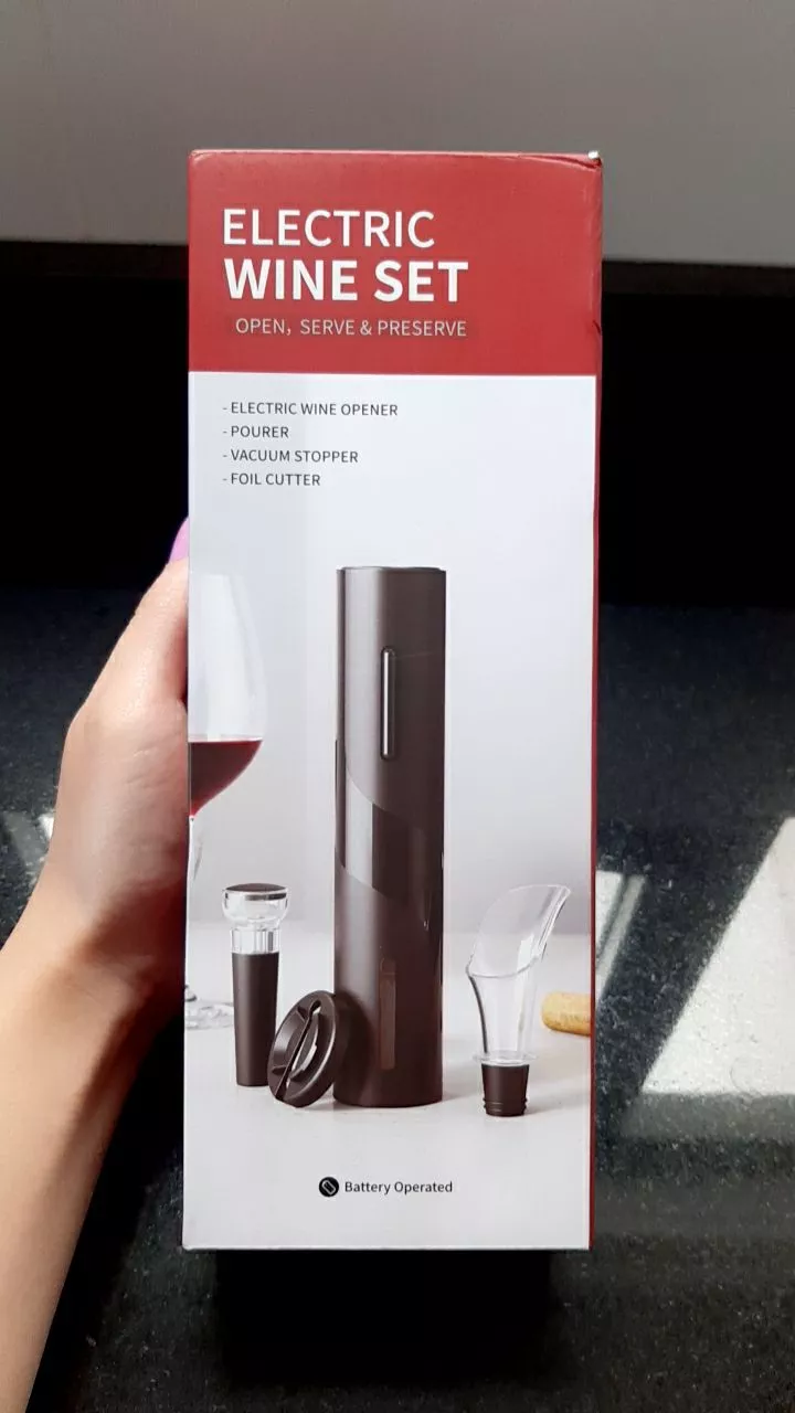 Abridor de Vinho Elétrico Kit Completo com Cortador de Papel, Rolha a Vácuo e Derramador IZEELEGANT OPEN photo review