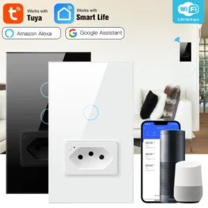 Tomada Inteligente Wi-Fi Painel de Vidro Controle App e Voz IZEGLASS SMART