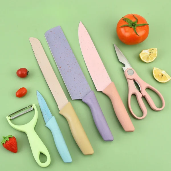 Conjunto de Facas Coloridas em Aço Inoxidável com Cabo Ergonômico para Cozinha Gourmet 6 Peças IZECOOK COLOR