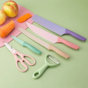 Conjunto de Facas Coloridas em Aço Inoxidável com Cabo Ergonômico para Cozinha Gourmet 6 Peças IZECOOK COLOR