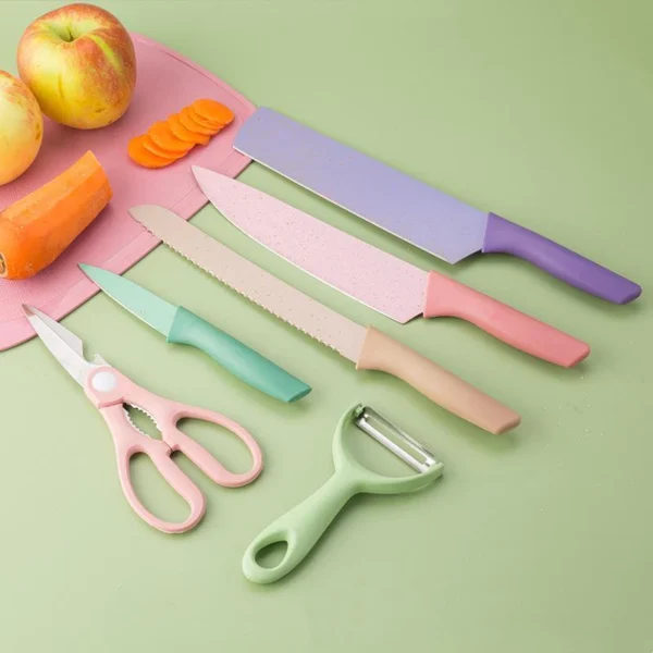 Conjunto de Facas Coloridas em Aço Inoxidável com Cabo Ergonômico para Cozinha Gourmet 6 Peças IZECOOK COLOR
