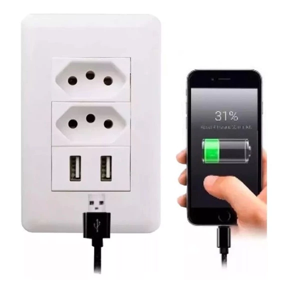 Tomada de Parede Bivolt com 2 USB, Proteção Contra Curto e Compatível Universal IZEPOWER SAFE