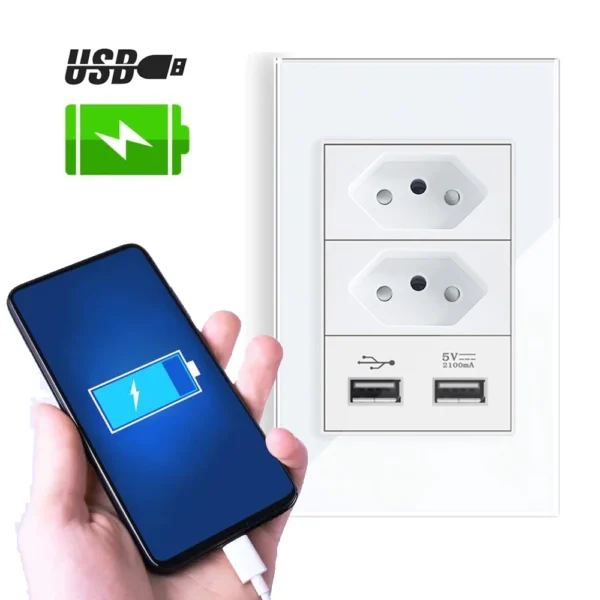 Tomada de Parede Bivolt com 2 USB, Proteção Contra Curto e Compatível Universal IZEPOWER SAFE