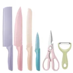 Conjunto de Facas Coloridas em Aço Inoxidável com Cabo Ergonômico para Cozinha Gourmet 6 Peças IZECOOK COLOR