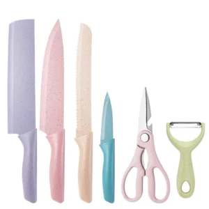Conjunto de Facas Coloridas em Aço Inoxidável com Cabo Ergonômico para Cozinha Gourmet 6 Peças IZECOOK COLOR
