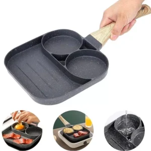 Frigideira Antiaderente 4 Divisórias Alumínio Omelete Alça Madeira IZECOOK MULTI