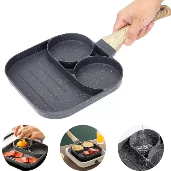 Frigideira Antiaderente 4 Divisórias Alumínio Omelete Alça Madeira IZECOOK MULTI