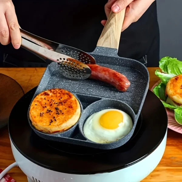 Frigideira Antiaderente 4 Divisórias Alumínio Omelete Alça Madeira IZECOOK MULTI