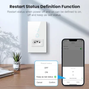 Tomada Inteligente Wi-Fi Painel de Vidro Controle App e Voz IZEGLASS SMART