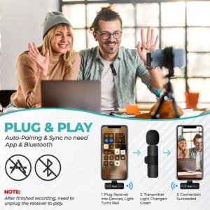 Microfone de Lapela Sem Fio Compatível iPhone e Android, Áudio Profissional, Longo Alcance IZEVOX PRO