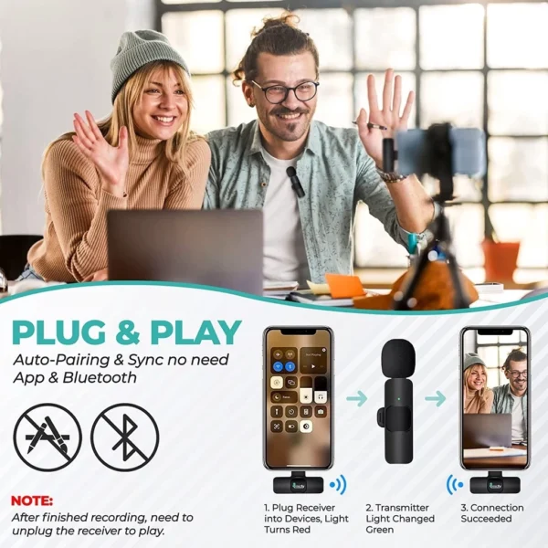 Microfone de Lapela Sem Fio Compatível iPhone e Android, Áudio Profissional, Longo Alcance IZEVOX PRO