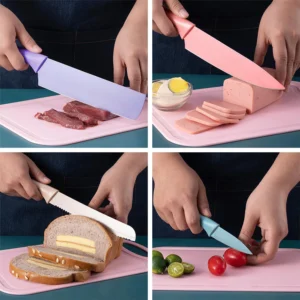 Conjunto de Facas Coloridas em Aço Inoxidável com Cabo Ergonômico para Cozinha Gourmet 6 Peças IZECOOK COLOR