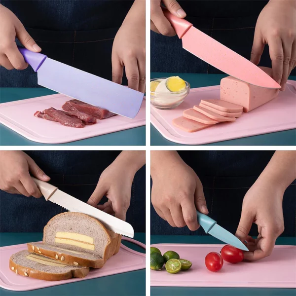 Conjunto de Facas Coloridas em Aço Inoxidável com Cabo Ergonômico para Cozinha Gourmet 6 Peças IZECOOK COLOR
