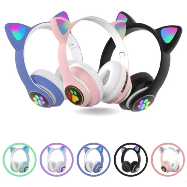 Headphone Bluetooth Orelha de Gato LED RGB Dobrável Microfone IZEPLAY FUN