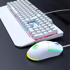 Kit Teclado Mecânico Gamer ABNT2 Switch Blue Anti-Ghosting RGB Branco USB IZEPLAY PRO