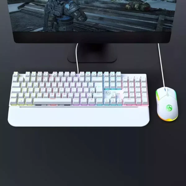 Kit Teclado Mecânico Gamer ABNT2 Switch Blue Anti-Ghosting RGB Branco USB IZEPLAY PRO