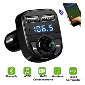 Adaptador Bluetooth FM para Carro Viva Voz, Carregador Veicular Sem Fio, Compatível Android e IOS IZEWIRE CONNECT