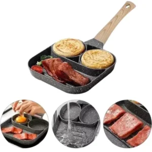 Frigideira Antiaderente 4 Divisórias Alumínio Omelete Alça Madeira IZECOOK MULTI