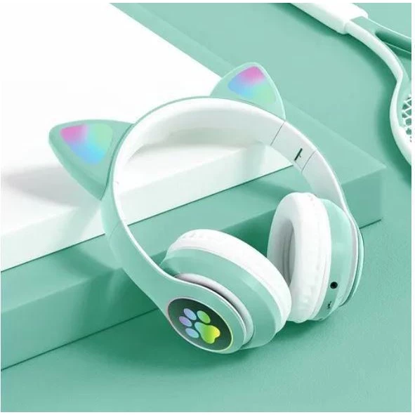 Headphone Bluetooth Orelha de Gato LED RGB Dobrável Microfone IZEPLAY FUN