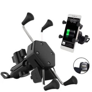 Suporte Universal Para Celular e GPS Moto, Carregador USB, Fixação Retrovisor, Compatível 3.5'' a 6'' IZEGRIP CHARGE