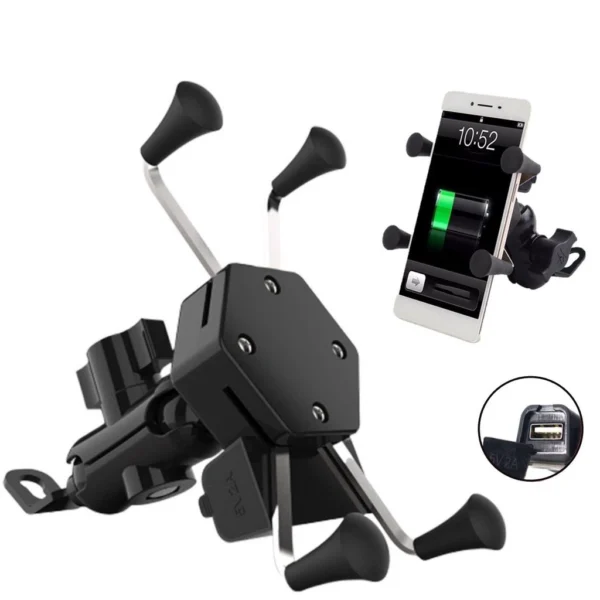 Suporte Universal Para Celular e GPS Moto, Carregador USB, Fixação Retrovisor, Compatível 3.5'' a 6'' IZEGRIP CHARGE