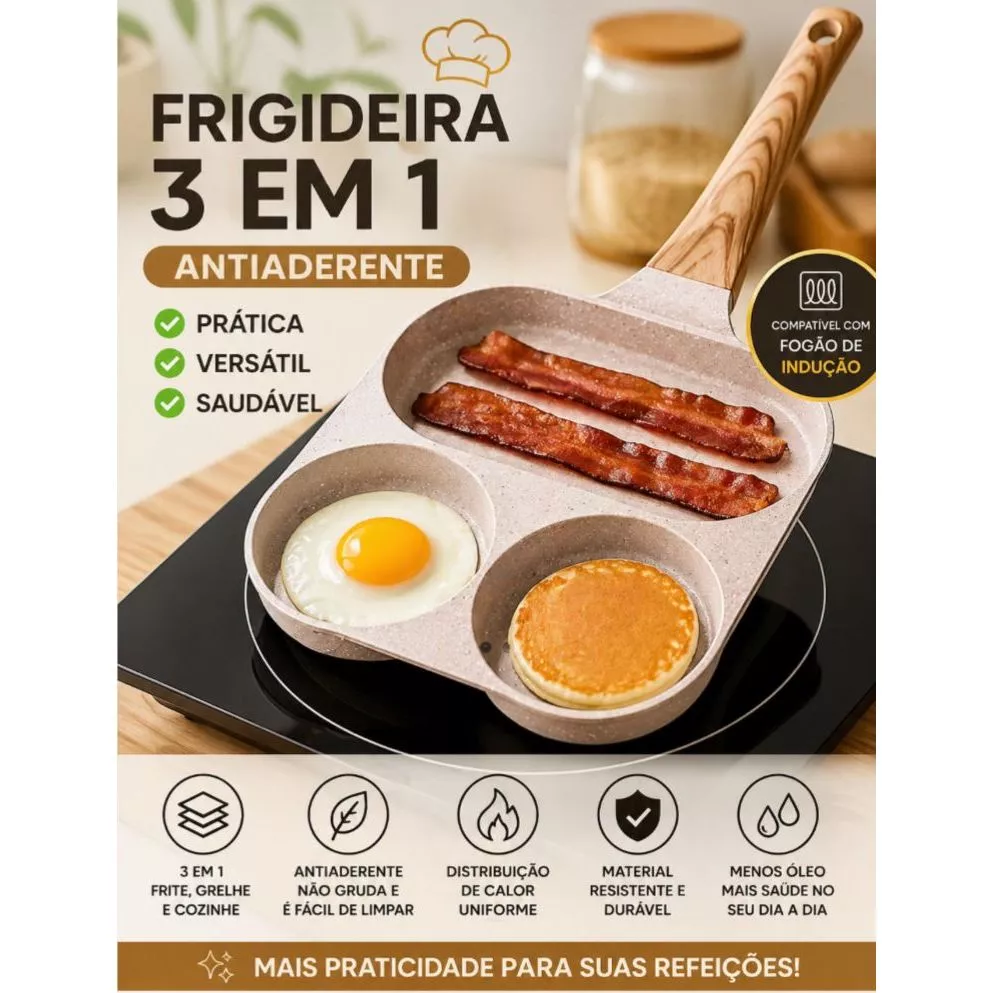 Frigideira Antiaderente 3 Divisórias Bege Premium IZECOOK PLUS IZESHOP
