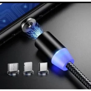 Cabo Carregador Magnético 3 em 1 Universal, Revestimento em Nylon, Compatível com Tipo C, Micro USB e Lightning IZESECURE CHARGE