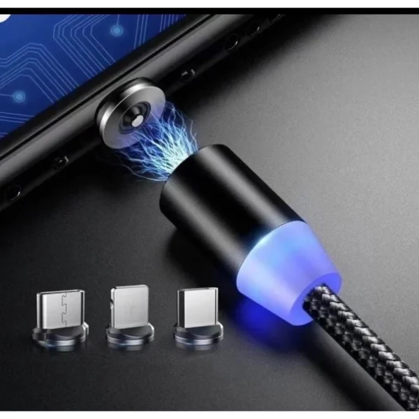 Cabo Carregador Magnético 3 em 1 Universal, Revestimento em Nylon, Compatível com Tipo C, Micro USB e Lightning IZESECURE CHARGE