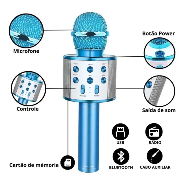 Microfone Bluetooth Karaokê Sem Fio WS-858, Gravação e Função Selfie IZESOUND STAR