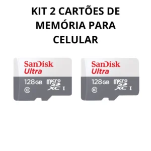 Kit 2 Cartões de Memória 128GB Ultra Para Celular, Alta Velocidade, Compatível Smartphones – IZEMEMORY DUAL PRO