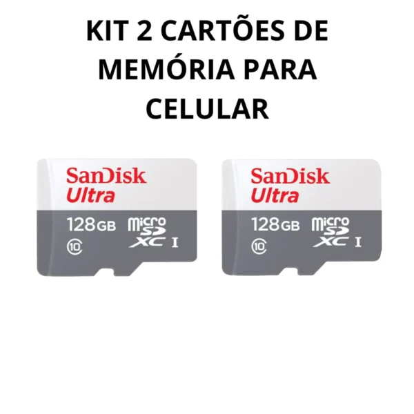 Kit 2 Cartões de Memória 128GB Ultra Para Celular, Alta Velocidade, Compatível Smartphones – IZEMEMORY DUAL PRO