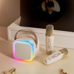 Caixa de Som Bluetooth Karaokê Colorida 5W Microfones Bateria Potente IZEBOX FUN