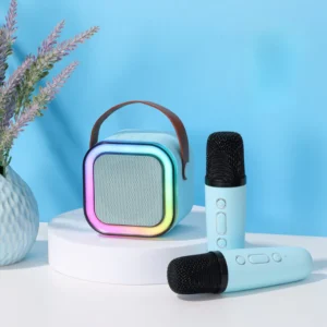Caixa de Som Bluetooth Karaokê Colorida 5W Microfones Bateria Potente IZEBOX FUN