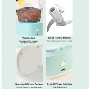 Mini Processador de Alimentos Elétrico Sem Fio 350ml Lâmina Inox USB Portátil IZEQUICK CHOP