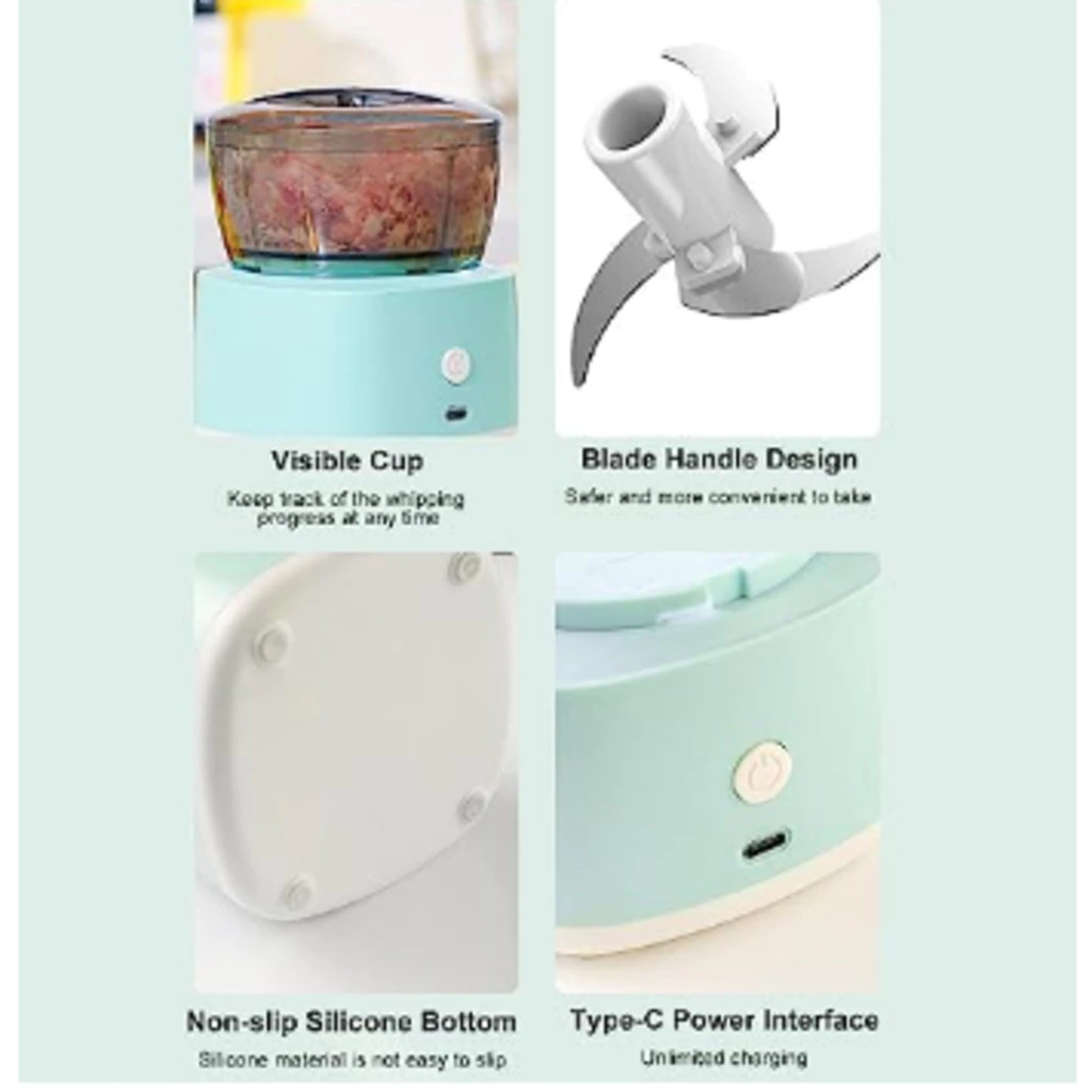 Mini Processador de Alimentos Elétrico Sem Fio 350ml Lâmina Inox USB Portátil IZEQUICK CHOP