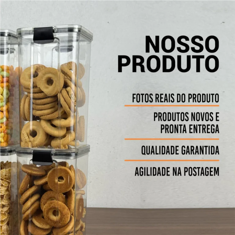 Kit 5 Potes Herméticos – Mantimentos de Cozinha para Dispensa e Armário IZESTORE FRESH IZESHOP Kit pote hermético de diferentes tamanhos lado a lado