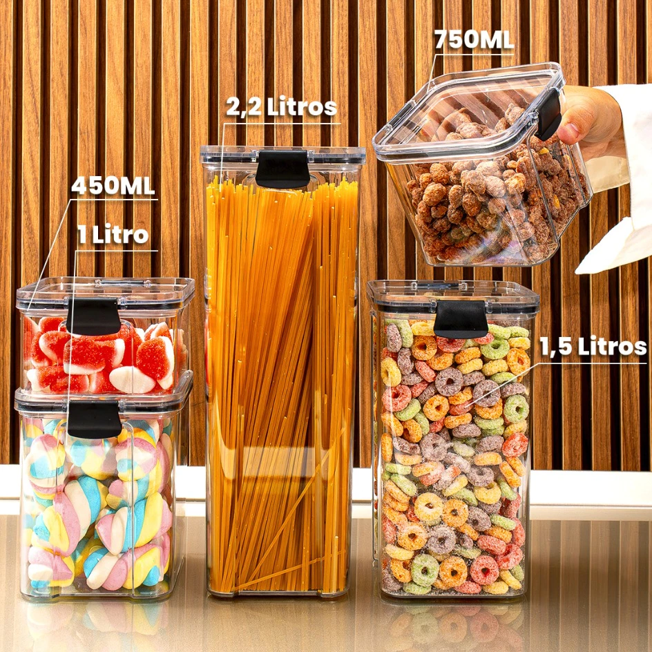 Kit 5 Potes Herméticos – Mantimentos de Cozinha para Dispensa e Armário IZESTORE FRESH IZESHOP