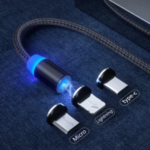 Cabo Carregador Magnético 3 em 1 USB Tipo C Lightning MicroUSB 1m Resistente IZELINK POWER