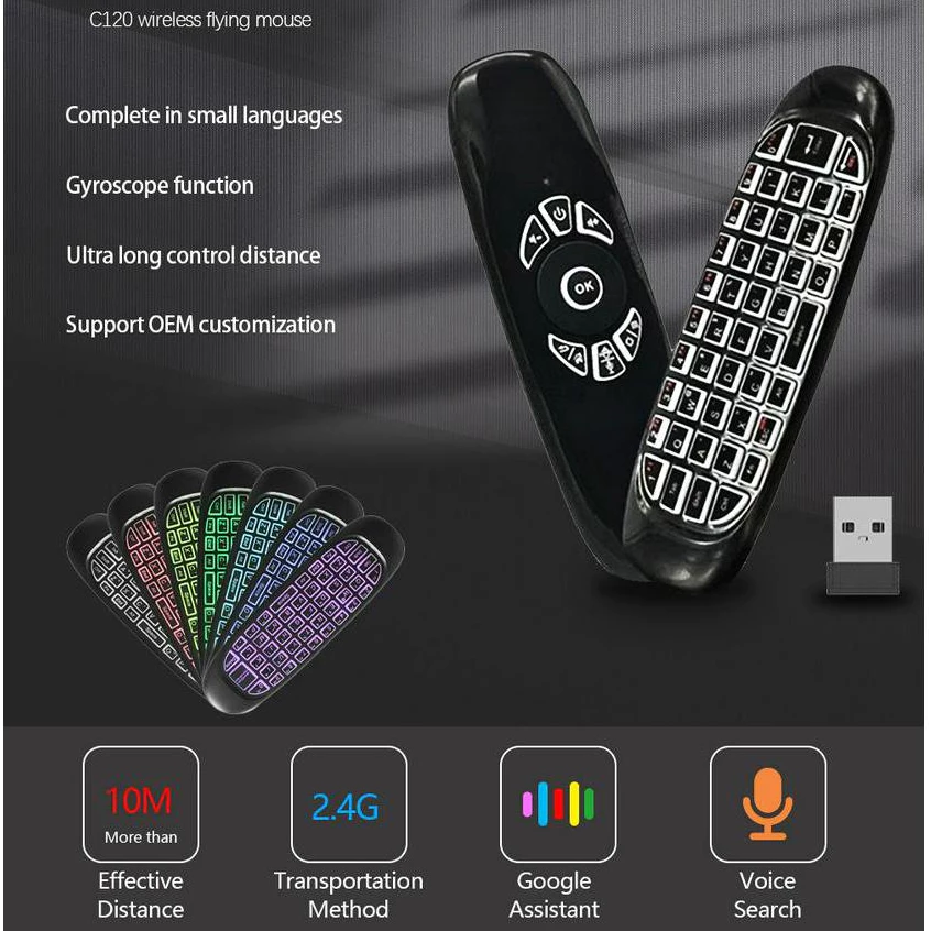 Controle Air Mouse Teclado 2.4G Wireless com LED RGB Giroscópio Universal IZEWAVE PRO IZESHOP Controle