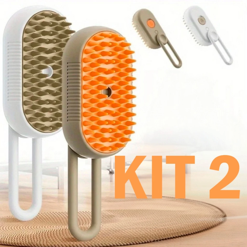 Escova Elétrica A Vapor 3 em 1 Para Gatos e Cães, Massagem, Remoção de Pelos, Recarregável - IZECARE STEAM PET