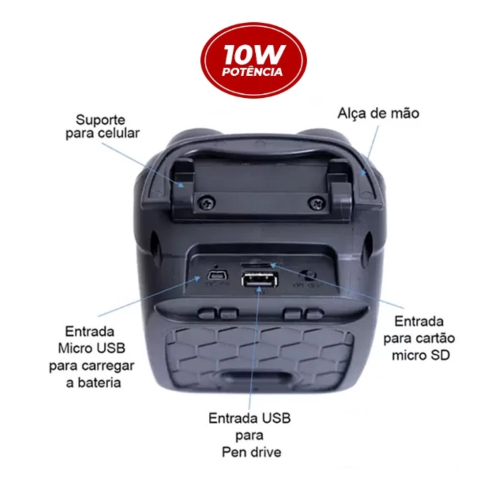 Caixa de Som Bluetooth 5.0 10W RGB Bateria Longa Duração IZEBOOST SOUND IZESHOP Caixa