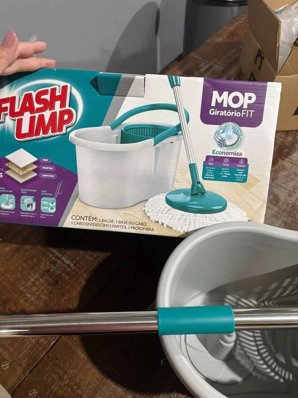 Mop Giratório Flash Limp Balde 8L Microfibra Cabo Inox Ajustável IZEPOWER CLEAN photo review