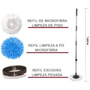 Esfregão Mop Giratório 360º Inox Balde 16L Rodas Refil IZEPOWER CLEAN