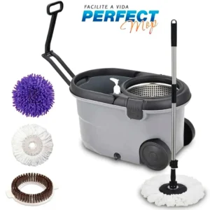 Esfregão Mop Giratório 360º Inox Balde 16L Rodas Refil IZEPOWER CLEAN