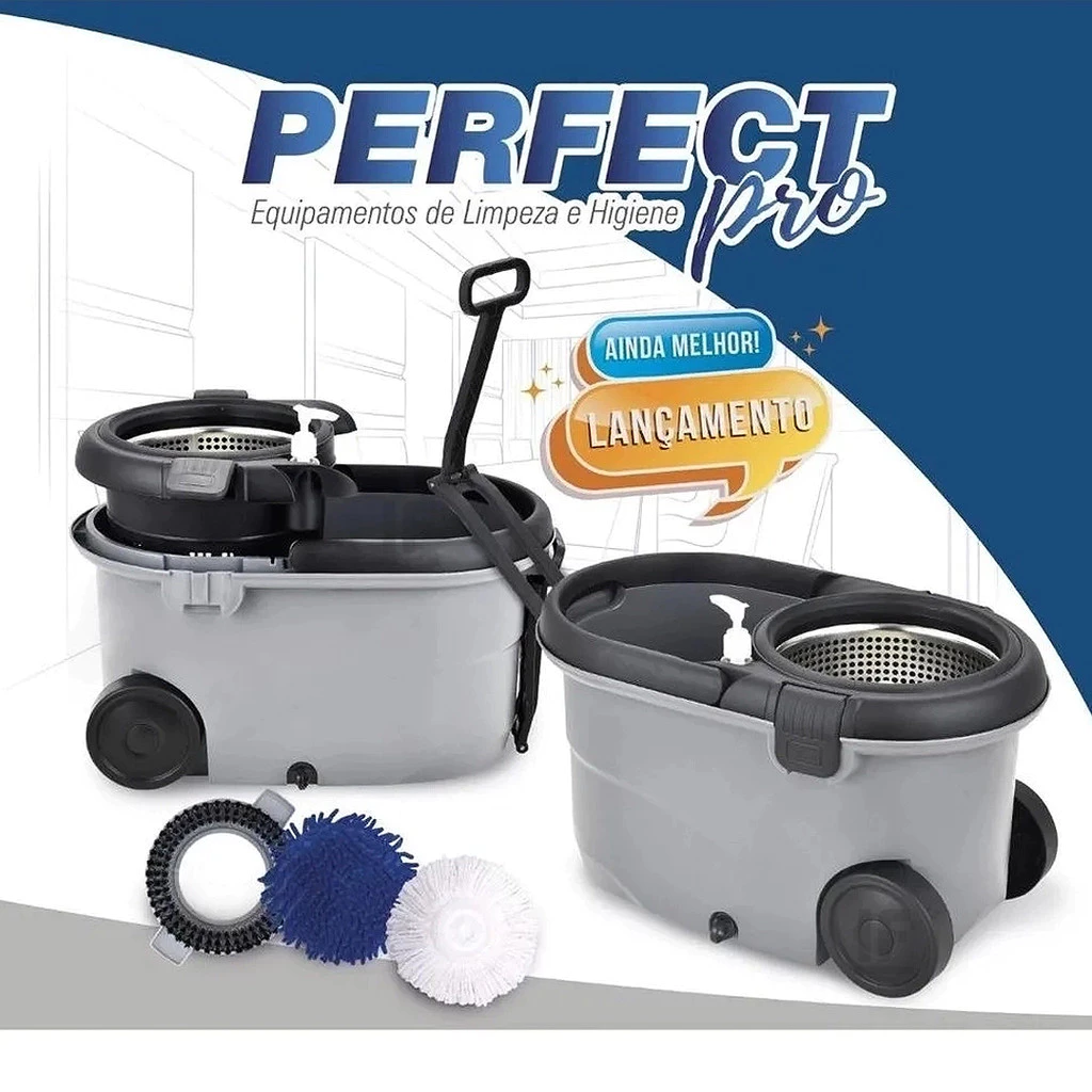 Esfregão Mop Giratório 360º Inox Balde 16L Rodas Refil IZEPOWER CLEAN